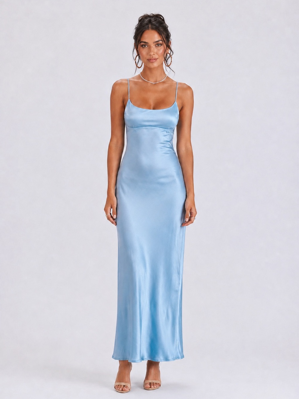 Princess Polly Satin Slip Maxi Dress in Powder Blue